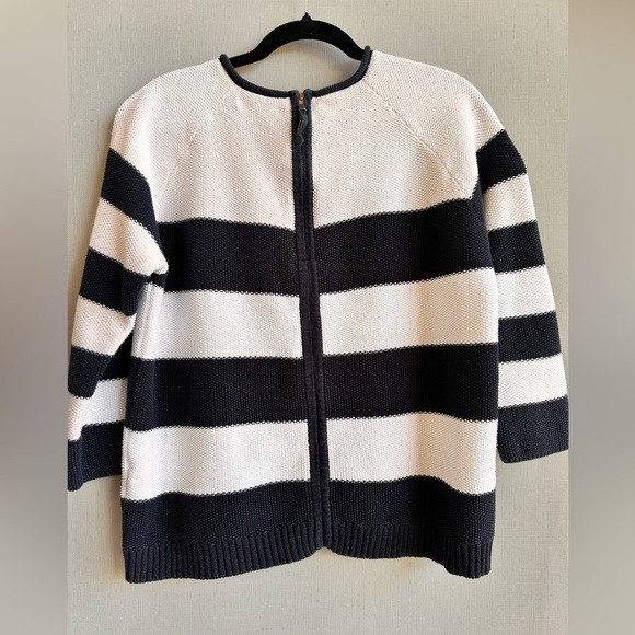 Alfred Sung | Navy & White Striped Cotton Knit Sweater - Picture 9 of 9